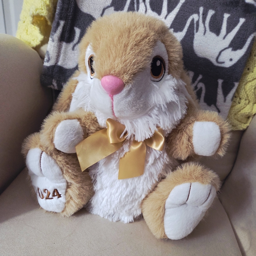 2024 Plush Bunny Toy with Bow - Tan and White